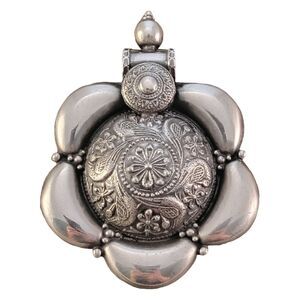 Vintage Sterling Large Boho Tribal Bird Repousee Statement Pendant